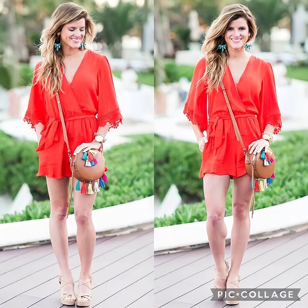 Lovers + Friends Revolve Reese Flutter-Sleeve Coral Reef Romper | XS